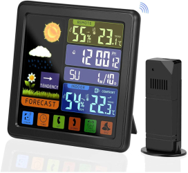 Statie Meteo Wireless cu Senzor Exterior Display LCD Ecran Tactil Masurare Temperatura si Umiditate Interioara/Exterioara Prognoza Meteo 