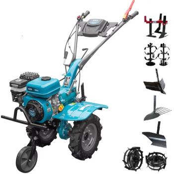 Pachet Motocultor cu Utilaje 7CP DKD 100B cu set freze si roti cauciuc