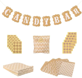 Set 111 piese decoratiuni pentru Candy Bar hartie maro 