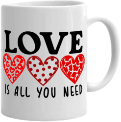 Cana alba personalizata Love is all you need Model 1 INOVATIX® . 330ml 