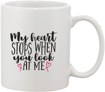 Cana alba personalizata My heart stops when you look at me INOVATIX® . 330ml 