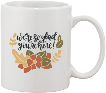 Cana alba personalizata Were so glad youre here INOVATIX® . 330ml 