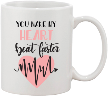 Cana alba personalizata You make my heart beat faster INOVATIX® . 330ml 