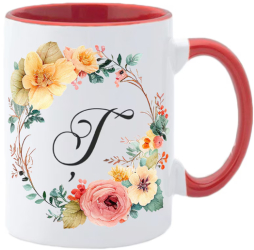 Cana maner rosu personalizata cu initiala Tz INOVATIX® . 330ml 
