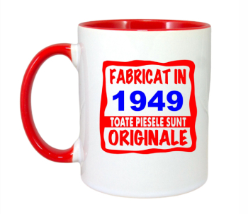 Cana maner rosu personalizata Fabricat in 1949 toate piesele sunt originale INOVATIX® . 330ml 