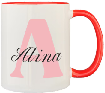 Cana maner rosu personalizata prenume Alina INOVATIX® . 330ml 