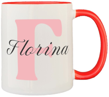 Cana maner rosu personalizata prenume Florina INOVATIX® . 330ml 