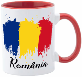 Cana maner rosu personalizata Romania Model 1 INOVATIX® . 330ml 