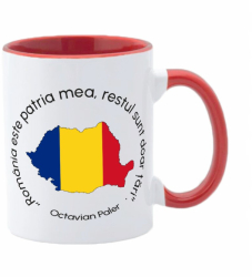 Cana maner rosu personalizata Romania Model 2 INOVATIX® . 330ml 
