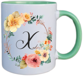 Cana maner verde personalizata cu initiala X INOVATIX® . 330ml 