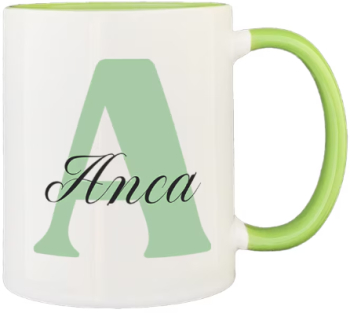 Cana maner verde personalizata prenume Anca INOVATIX® . 330ml 