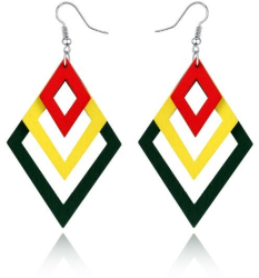Cercei cu forma geometrica din lemn 3 romburi Galben 11 x 6 cm 