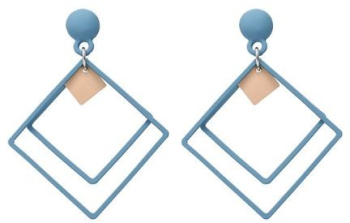 Cercei cu forme geometrice forma patrat Albastru cu Auriu 