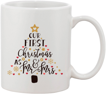Cana alba personalizata Our first Christmas as Mr and Mrs INOVATIX® . 330ml 