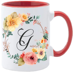 Cana maner rosu personalizata cu initiala G INOVATIX® . 330ml 
