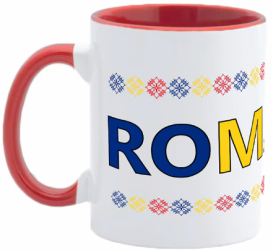 Cana maner rosu personalizata Romania Model 5 INOVATIX® . 330ml 