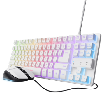 Kit Wireless Trust GXT 798W 2-in-1 - Tastatura RGB LED USB-C/USB-A White + Mouse Optic USB-C/USB-A White