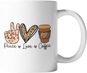 Cana alba personalizata Peace love coffee INOVATIX® . 330 ml 