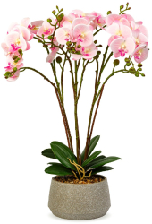 Planta Artificiala Decorativa Model Orhidee in Ghiveci cu Aspect Natural Culoare Roz si Inaltime 58 cm 