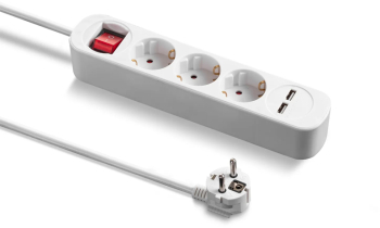 Prelungitor cu comutator 3 prize + 2 USB 3x1.5mm / 1.5m 230V Trotec tip PVH3