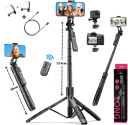 Selfie Stick 2in1 Trepied telescopic Suport telefon Tripod Reglabil Calitate Premium Telecomanda Bluethoot Lumini LED 