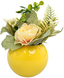 Vaza Rotunda Cu Flori Galben cu roz Plastic 17Cm - Roz Plastic 17cm 