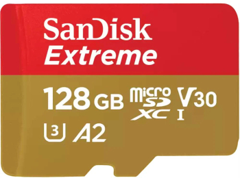 Card de memorie SanDisk Extreme microSDXC 128GB pana la 190MB/s and 90MB/s Read/Write speeds A2 C10 V30 UHS-I U3+ SD Adapter SDSQXAA-128G-GN