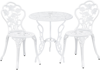 Set Mobilier Gradina Bistro cu Masa Rotunda 60x67cm si 2 Scaune 42x83cm din Metal Culoare Alb 