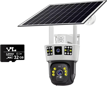 Camera de supraveghere Video CCTV cu vedere tripla HexaEye interior/exterior Panou solar si card microSD incluse 9MP Acumulator 8.000 m 