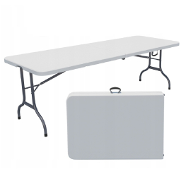 Masa pliabila tip valiza Zola® blat plastic cadru din otel 180 x 74 x 74 cm pentru camping sau gradina alba 
