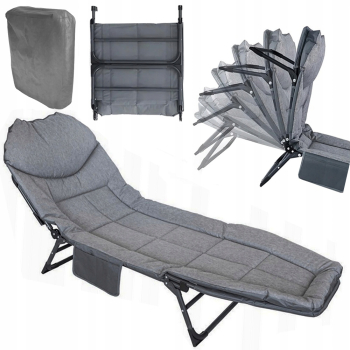 Pat pentru camping Zola spatar reglabil in 6 pozitii saltea moale mecanism de blocare buzunar lateral cadru otel material Oxford 600D 