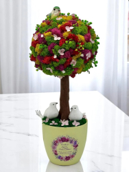 Aranjament floral personalizabil mediu 38 cm tip copacel pomisor cu licheni naturali stabilizati si flori criogenate si uscate in vas 