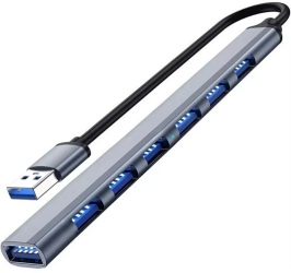 HUB Usb splitter pentru 7 porturi lungime 16 cm corp aluminiu Gonga® Argintiu 