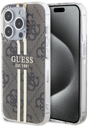 Husa pentru iPhone 15 Pro Max - Guess Hardcase IML 4G Gold Stripe GUHCP15XH4PSEGW - Brown 