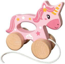 Jucarie din lemn 2 in 1 impinge si trage Unicorn 