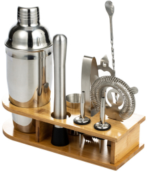 Kit complet pentru barmani Lewei MC-10 Suport bambus 10 piese 700 ml dimensiuni 17.3x13x28.5CM Set barman pentru preparare bauturi Ote 