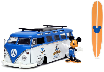 Masina din metal Volkswagen T1 Bus scara 1 24 cu figurina Mickey Mouse 