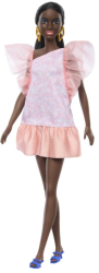 Papusa Barbie Fashionistas afro-americana cu rochie peach
