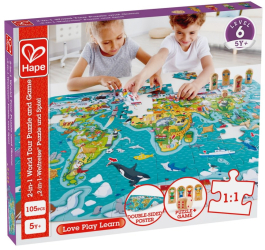 Puzzle 2 in 1 Hape 100 piese - Turul lumii
