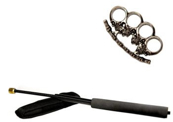 Set baston telescopic flexibil negru 47 cm + pumnal craniu 
