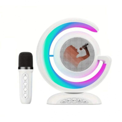 Set Complet Statie Smart Microfon Si Boxa Wireless SIKS Pentru Karaoke Cu Lumina RGB Led Copii / Adulti Kit 2 in 1 Aparat Portabil Cu Co 