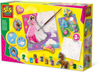 Set creativ de copii cu mulaj si 3 panze de pictat printese 