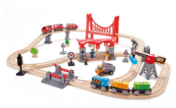 Set de joaca din lemn trenuri urbane Hape 51 piese 
