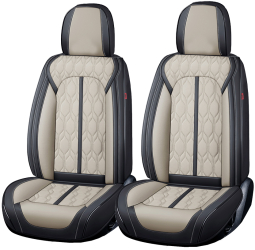 Set Huse Scaune Auto Premium Deluxe Fata/Spate din 13 Piese Universale Culoare Bej cu Negru Compatibile cu Scaune cu Airbag 