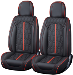 Set Huse Scaune Auto Premium Deluxe Fata/Spate din 13 Piese Universale Culoare Negru cu Rosu Compatibile cu Scaune cu Airbag 