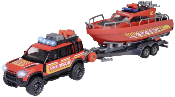 Set masina de pompieri Land Rover cu barca de salvare 