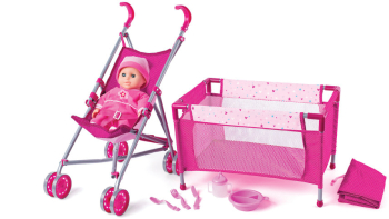 Set papusa cu carucior pat si accesorii 