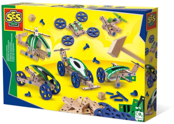 Set pentru copii de constructie vehicule din lemn 50 piese 