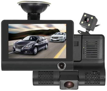 Camera de bord auto DVR Full HD cu 3 obiective fata spate interior 