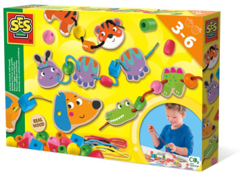Jucarie din lemn - Set de insirat animale si margele 
